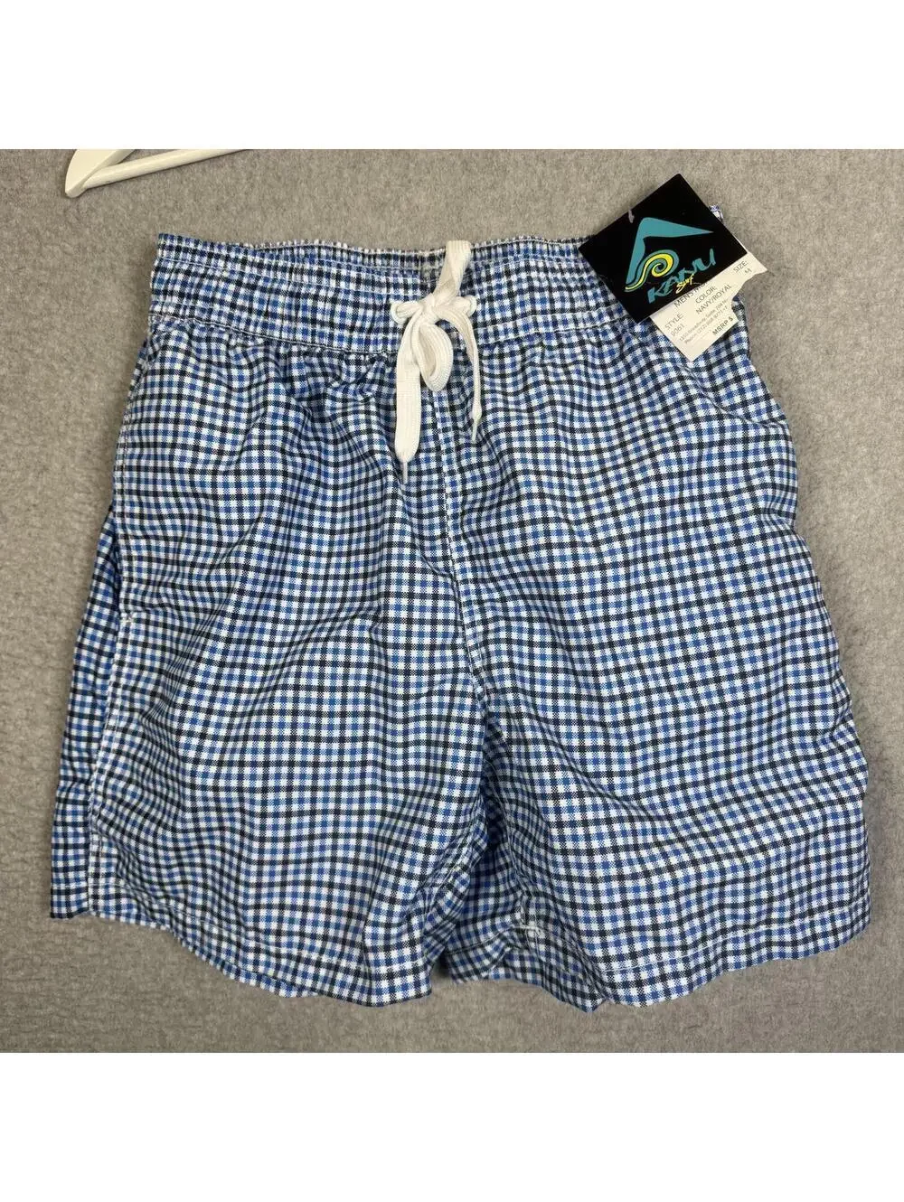 Kanu Surf Men's Monaco Swim Trunks Blue and Black Gingham Check Pattern M NEW